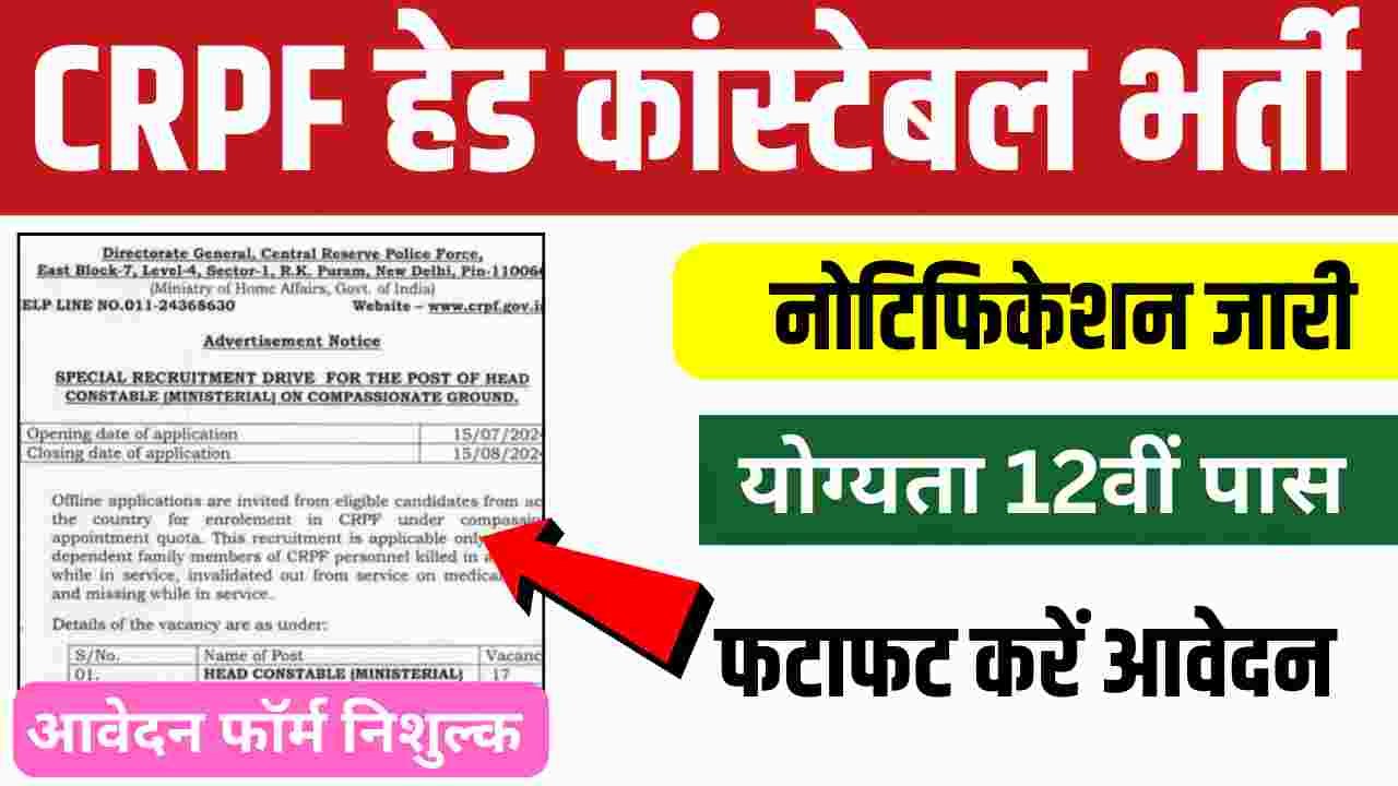 CRPF Head Constable Vacancy CRPF Head Constable Vacancy