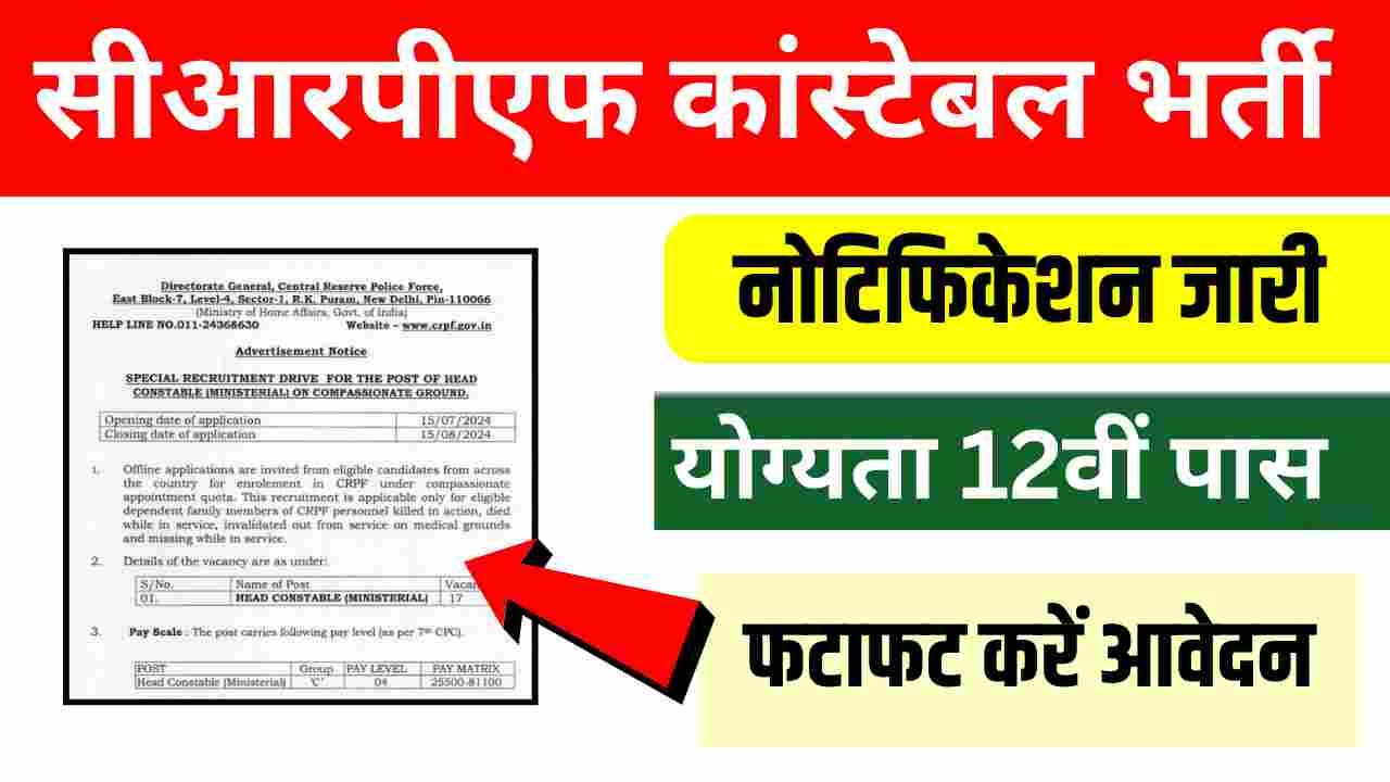 CRPF Head Constable Vacancy Recruitment CRPF Head Constable Vacancy Recruitment